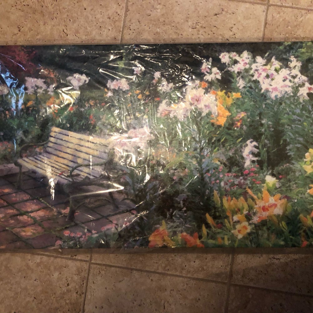 Thomas Kinkade Vibrant Garden Bench Canvas